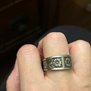 Floral Silver Band Ring Size 10